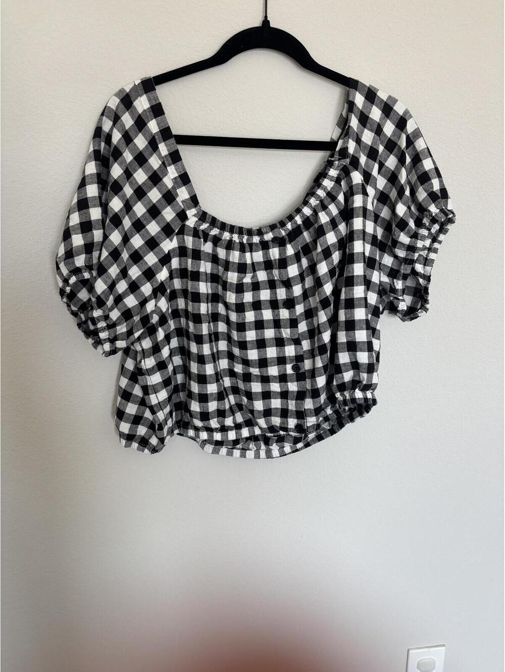 Cato Black and White Checkered Puff Sleeve Blouse Size 22/24W